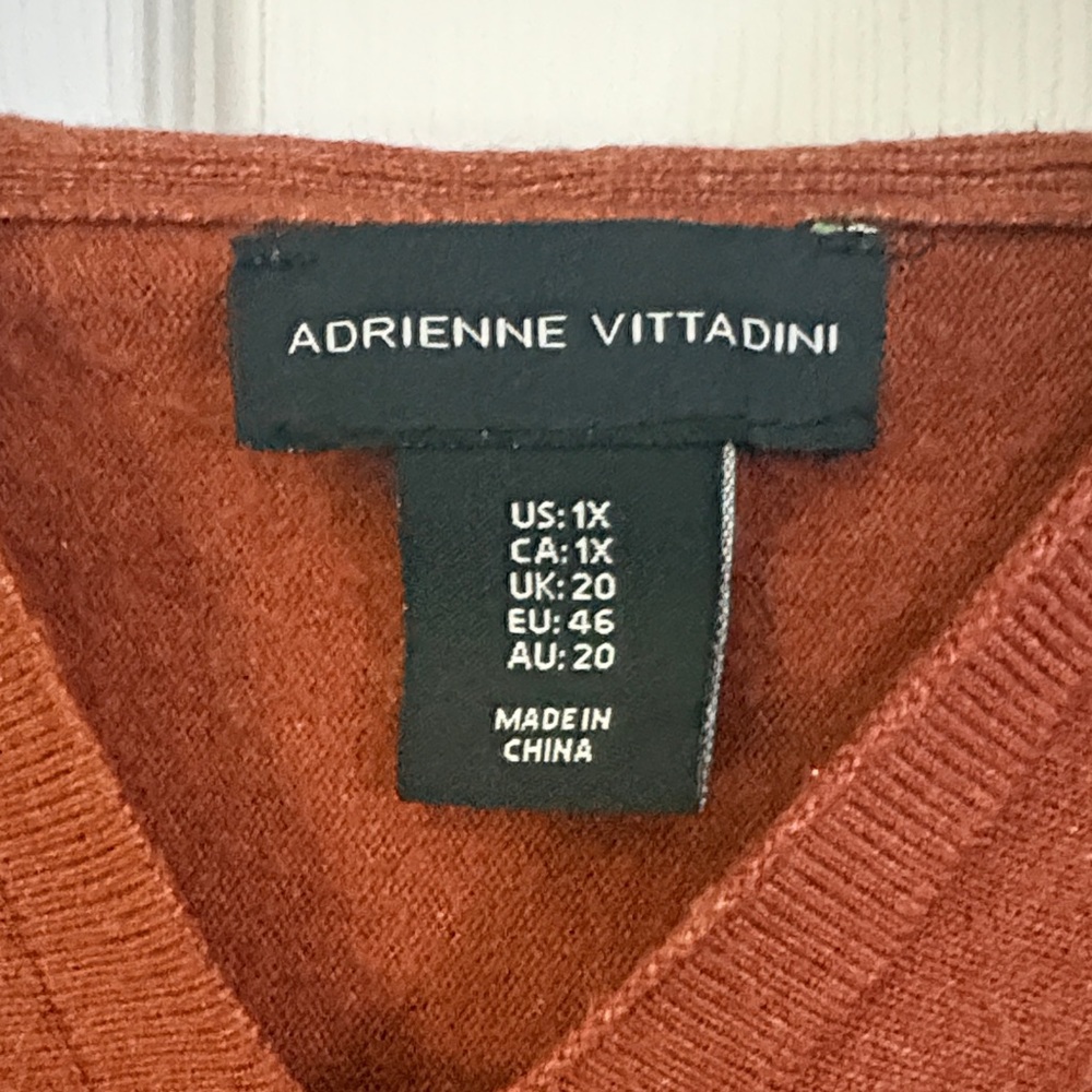 Adrienne Vittadini V-Neck Sweater/Hoodie in Rust - Picture 2 of 5